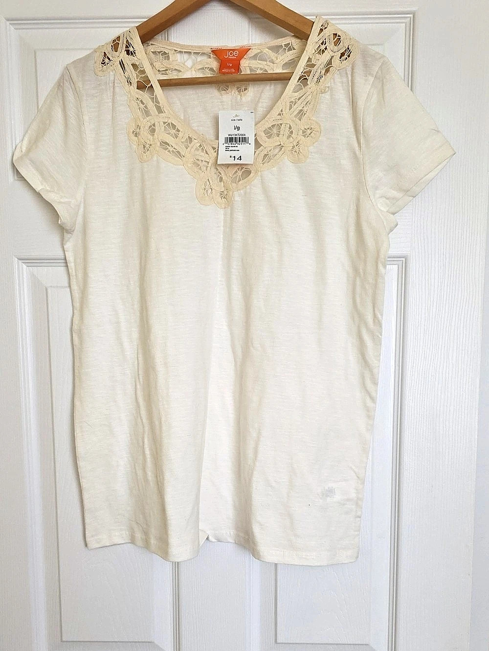 Joe Fresh Lace Neck Short Sleeve Top. Cream.